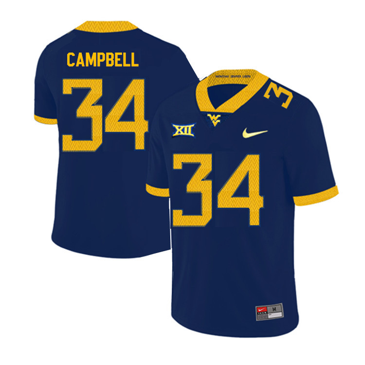2019 Men #34 Shea Campbell West Virginia Mountaineers College Football Jerseys Sale-Navy